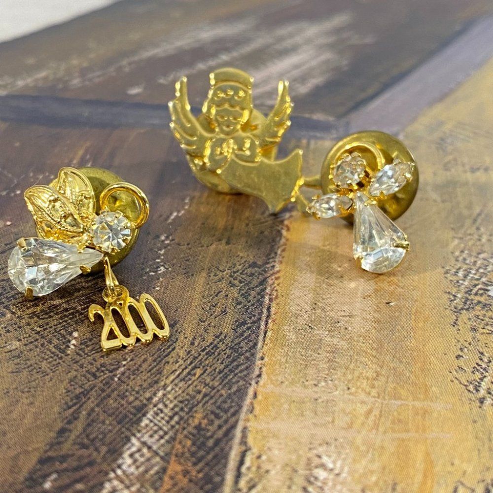 Angel Lapel Pins Vintage Guardian Angels Set of Three Goldtone